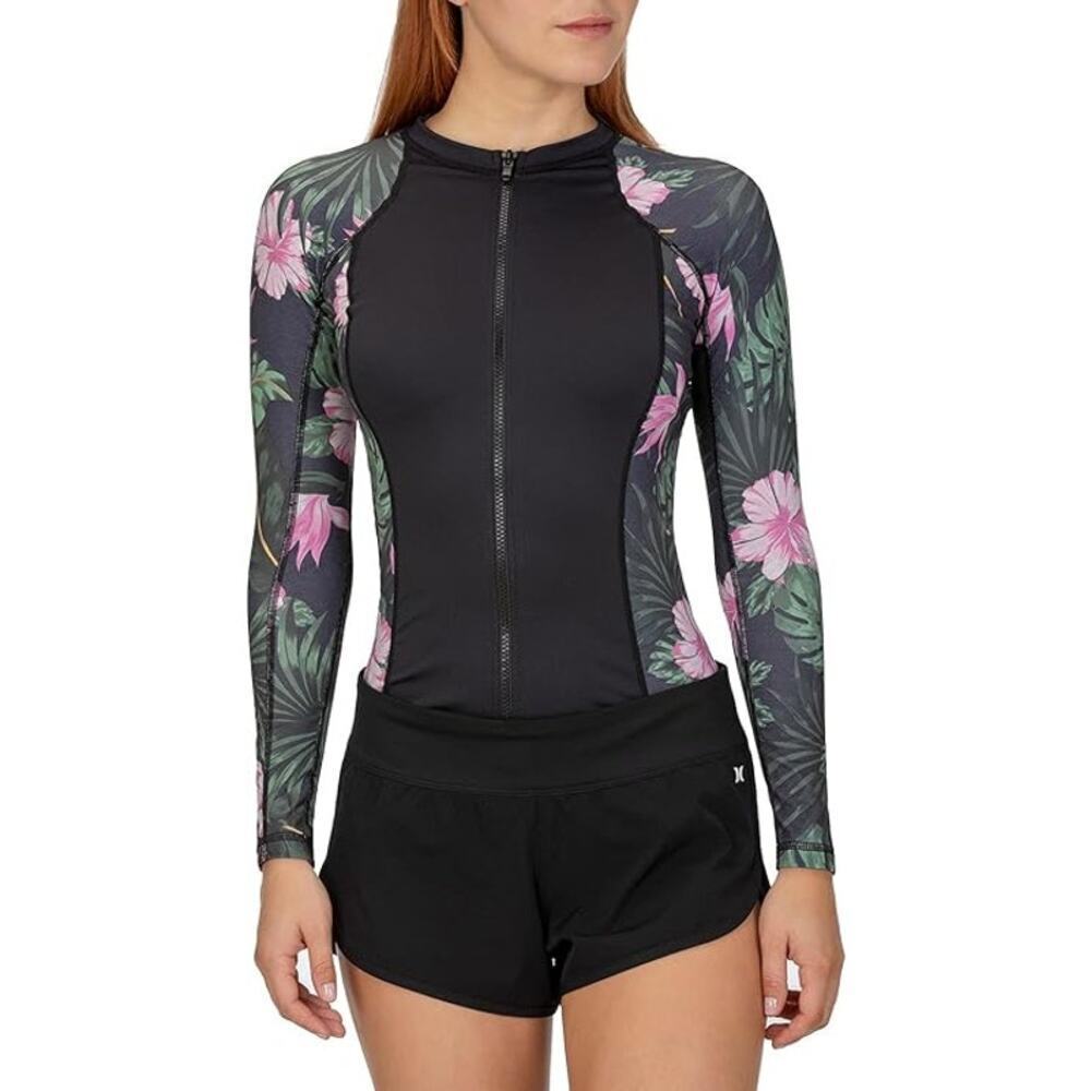 Hurley Women's Floral Long-Sleeve Hanoi Full-Zip Rashguard Jacket Size Medium